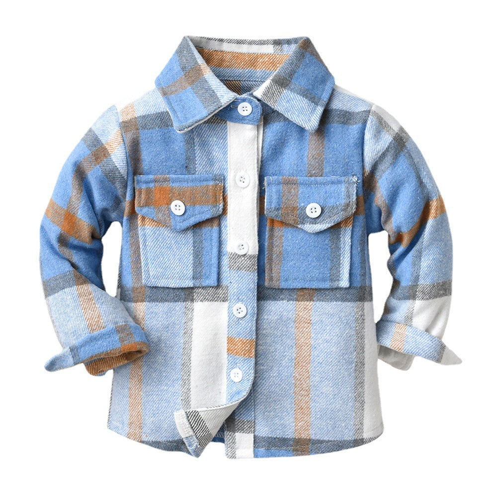 Wholesale Children's Cotton Multi-color Patchwork Plaid Shirt Long Sleeved Top